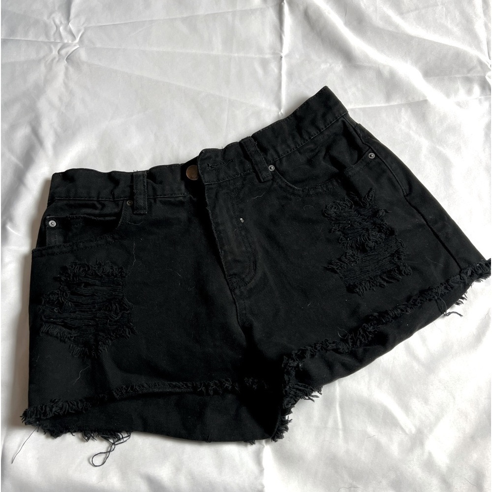 Billabong Distressed Jean Short Shorts Women’s Sz 25 Faded Black Denim Cut Off